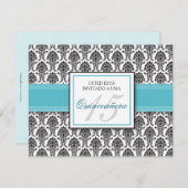 SPANISCH Aqua Damask Quinceñera Invitación Einladung (Vorne/Hinten)