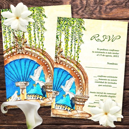 Spanisch, Aquarellfarbe Altes Mexiko RSVP Karte