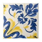 Spanisch Azulejo Modernes Elegantes Blau Gelb Fliese (Vorderseite)