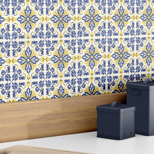 Spanisch Azulejo Modernes Elegantes Blau Gelb Fliese