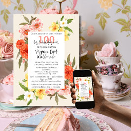 Spanisch Beautiful Florals 100. Geburtstag Einladung