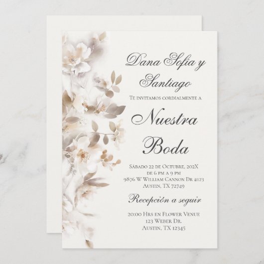 Spanisch-Beige Blumenhochzeit Einladung (Vorne/Hinten)