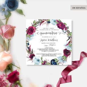 Spanisch Berry, Burgund Red Wreath Quinceañera Einladung