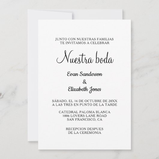 Spanisch Blanche de Boda Hochzeitseinladungen Einladung (Vorderseite)