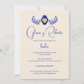 Spanisch, Blau und Champagner Milagro Herz mexikan Einladung (Vorderseite)