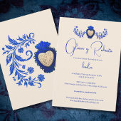 Spanisch, Blau und Champagner Milagro Herz mexikan Einladung