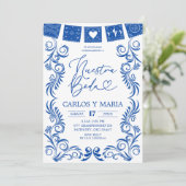 Spanisch blaue Talavera-Rahmen Nuestra Boda Einladung (Stehend Vorderseite)