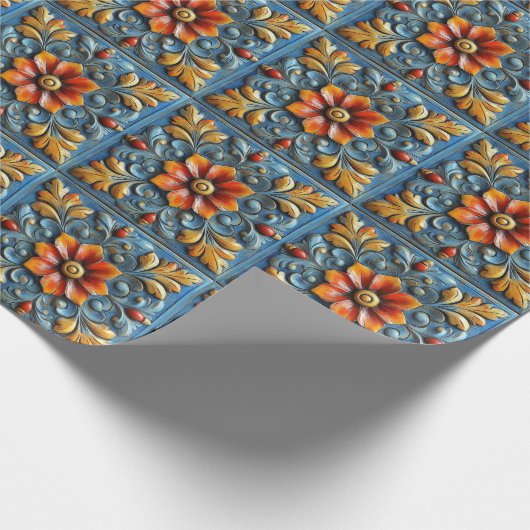 Spanisch-Blauer Blauer Teppich Geschenkpapier (Ecke)