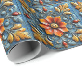 Spanisch-Blauer Blauer Teppich Geschenkpapier (Rolleneckpunkt)