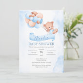 Spanisch Blue Bear Baby Dusche Einladung (Stehend Vorderseite)