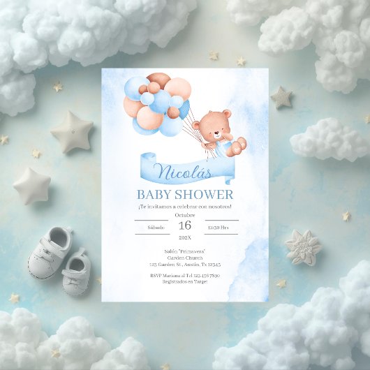 Spanisch Blue Bear Baby Dusche Einladung