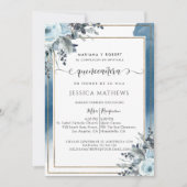 Spanisch Blue Quinceñera Wasserfarbe mit Blumen Einladung (Vorderseite)