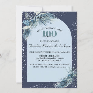 Spanisch Blue Winter Florals 100. Geburtstagsparty Einladung