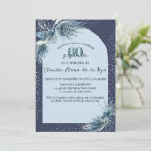 Spanisch Blue Winter Florals 60. Geburtstagsparty Einladung (Stehend Vorderseite)