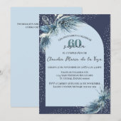 Spanisch Blue Winter Florals 60. Geburtstagsparty Einladung (Vorne/Hinten)