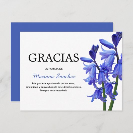 Spanisch Bluebells Gracias | Beileid Vielen Dank Dankeskarte (Vorne/Hinten)