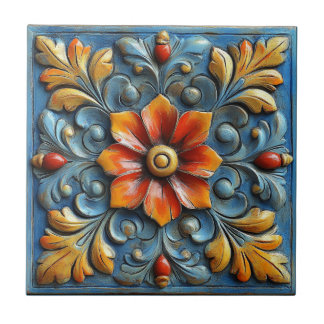 Spanisch-Blütenorange und Blau Fliese