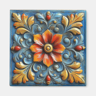 Spanisch-Blütenorange und Blau Magnet