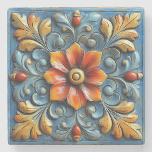 Spanisch-Blütenorange und Blau Steinuntersetzer