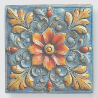 Spanisch-Blütenorange und Blau Steinuntersetzer