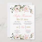 Spanisch Blütenpink Floral Quinceanera Einladung (Vorderseite)