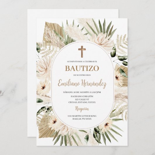 Spanisch Boho Taufe Blumenladen Einladung (Vorne/Hinten)