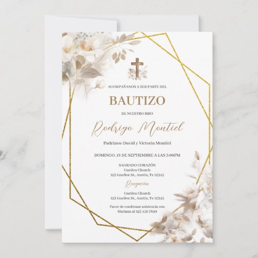 Spanisch Boho Taufe Blumenladen Einladung (Vorderseite)