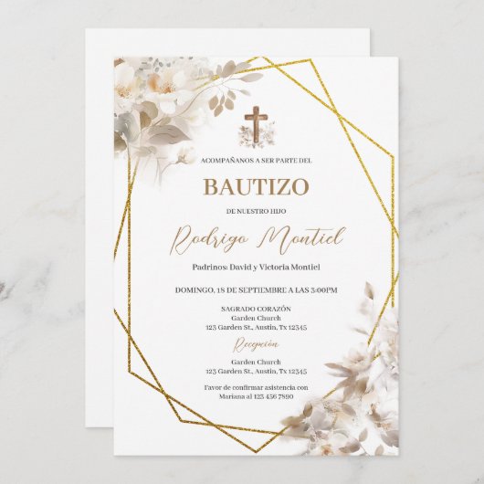 Spanisch Boho Taufe Blumenladen Einladung (Vorne/Hinten)