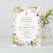 Spanisch Boho Taufe Blumenladen Einladung (Stehend Vorderseite)