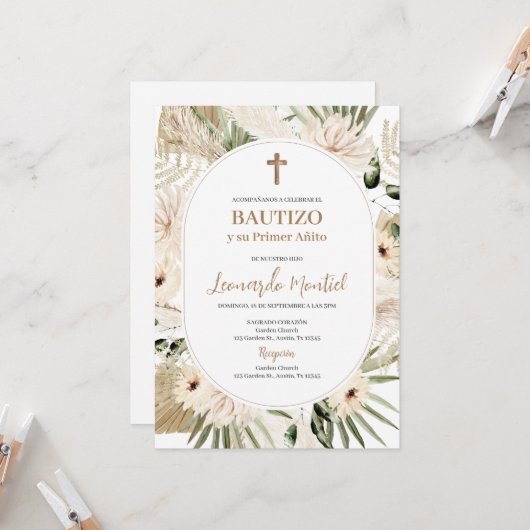 Spanisch Boho Taufe Blumenladen Einladung (Vorderseite/Rückseite Beispiel)