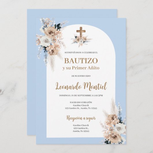 Spanisch Boho Taufe Blumenladen Einladung (Vorne/Hinten)