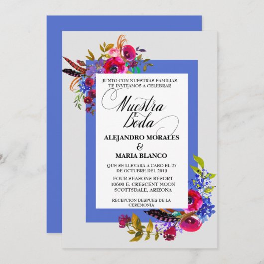 Spanisch Bold Watercolor Nuestra Boda Wedding Einladung (Vorne/Hinten)