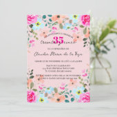 Spanisch Bright Pink Floral 35. Geburtstagsparty Einladung (Stehend Vorderseite)