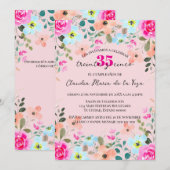 Spanisch Bright Pink Floral 35. Geburtstagsparty Einladung (Vorne/Hinten)