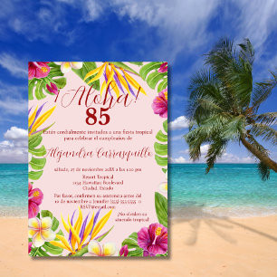 Spanisch Bunt Rosa Aloha Hawaiian 85. Geburtstag Einladung
