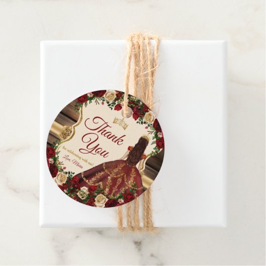 Spanisch Burgund Floral Rustic 15 Años Vielen Dank Geschenkanhänger (Beispiel)