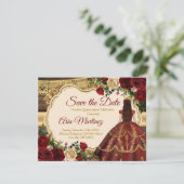 Spanisch Burgund Floral Rustikal 15. Save the Date Dankeskarte (Stehend Vorderseite)