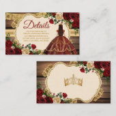 Spanisch Burgund florale Rustikale Mis Quince Deta Begleitkarte (Vorne/Hinten)