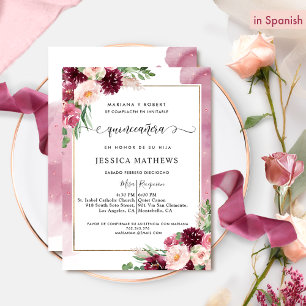 Spanisch, Burgund und Rosa, Quinceañera Einladung