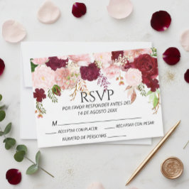 Spanisch Burgundy Blush Pink Bloral UAWG wedding RSVP Karte