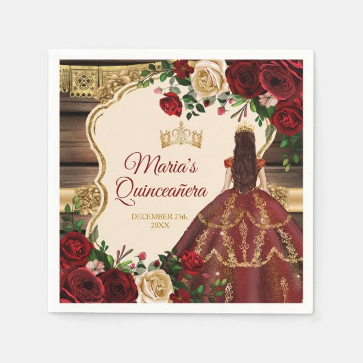 Spanisch Burgundy Floral Rustic Mis Quince Paper Serviette (Vorderseite)