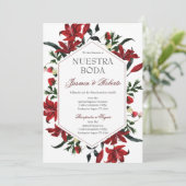 Spanisch Burgundy Floral Wedding Einladung (Stehend Vorderseite)