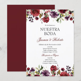 Spanisch Burgundy Floral Wedding Einladung
