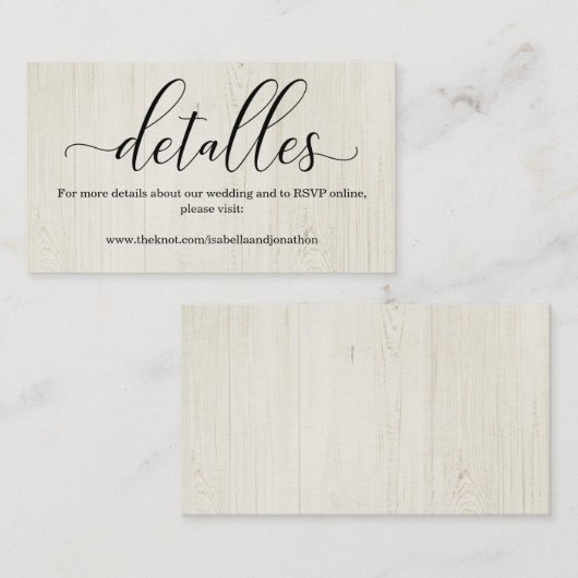 Spanisch Calligraphy Wedding Website Enclosure Car Begleitkarte (Vorne/Hinten)