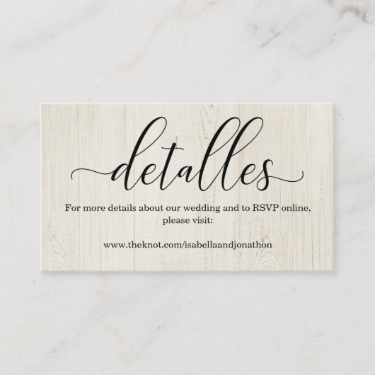 Spanisch Calligraphy Wedding Website Enclosure Car Begleitkarte (Vorderseite)