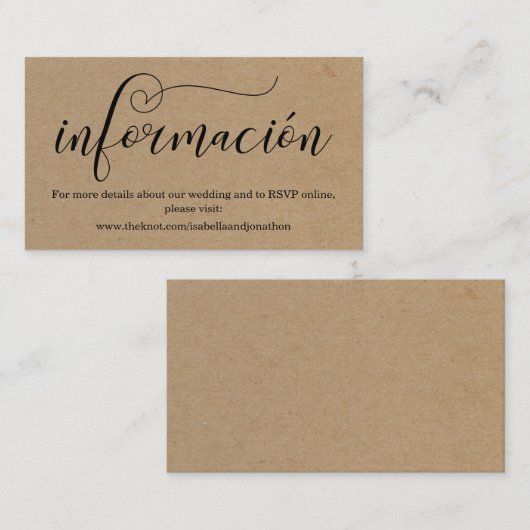 Spanisch Calligraphy Wedding Website Enclosure Car Begleitkarte (Vorne/Hinten)