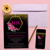 Spanisch Charming Black Gold & Pink 100. Geburtsta Einladung