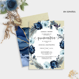 Spanisch, Chic Blue und Gold Floral Quinceñera