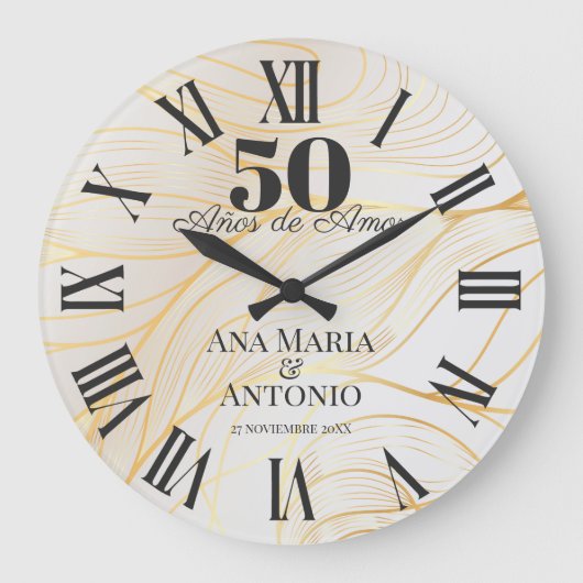 Spanisch Custom 50. Wedding Anniversary Geschenk Große Wanduhr (Vorderseite)