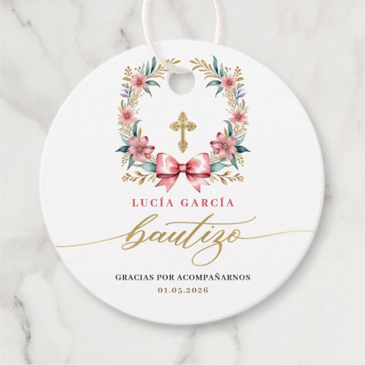 Spanisch De Bautizo Gracias Gold & Pink Geschenkanhänger (Vorderseite)